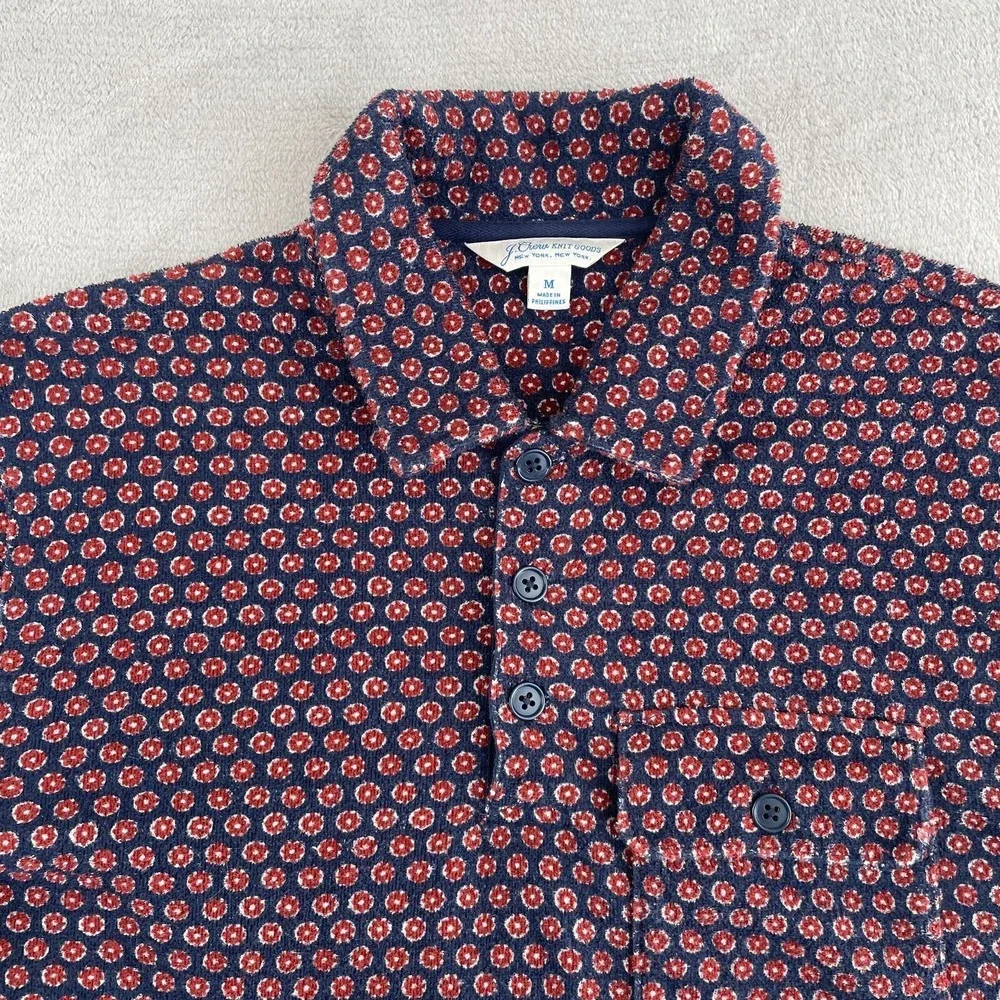 J.Crew Terry Polo Shirt Men Medium Geometric Floral AOP Short Sleve Pocket NWOT